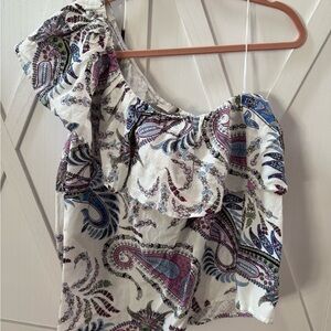 LOFT Multicolor Paisley One-Shoulder Blouse